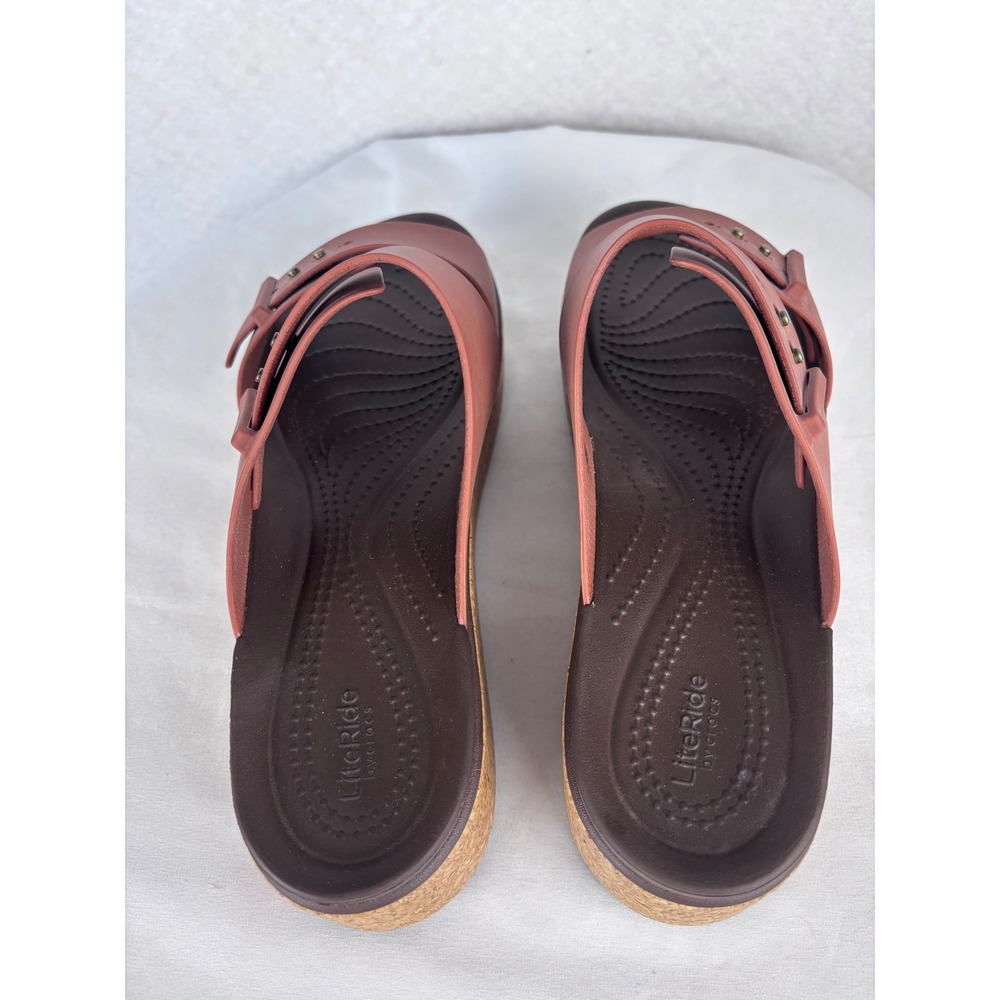 Crocs Literide Buckle Slide Sandals Wedge Platform Cork Brown Women's 9 Comfort - Picture 4 of 6